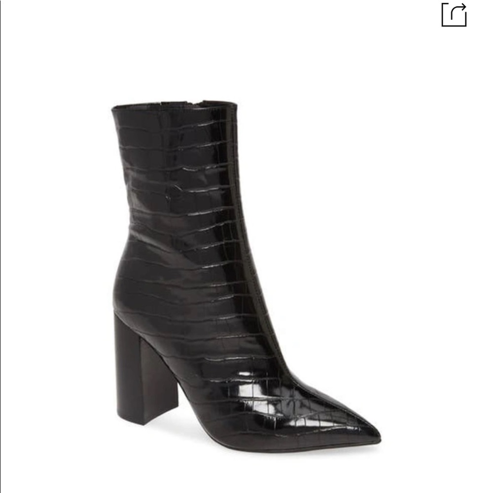 Jeffery Campbell Siren-3 Pointy Toe Bootie In Black Croco Patent, Size 7.5